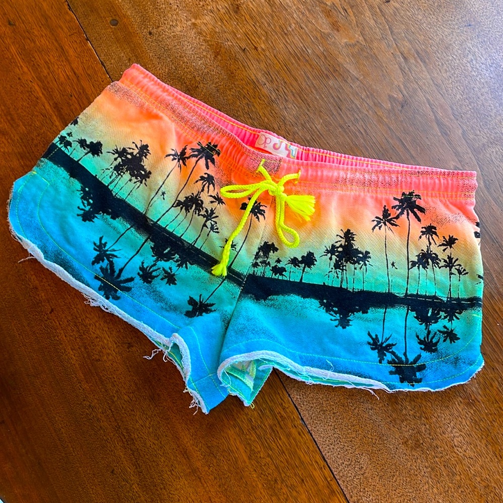 OP Palm-Print Tie-Dye Jean Shorts in Neon Gradient